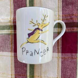 Pottery Barn REINDEER Prancer White Porcelain Comet Coffee Mug‎ 4”Tx3-1/8”D